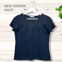NEW YORKER ニューヨーカー フラワーレース カットソー ネイビー Mのサムネイル