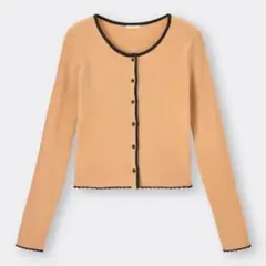 GU バイカラーカーディガン　リブニット　春　桜　オレンジ　イエベ　韓国オンニ