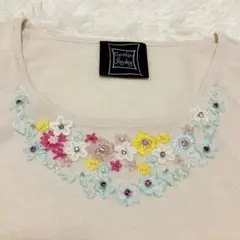 美品　Cynthia Rowley ニット セーター　花装飾　刺繍　ビジュー　白