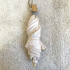 レース刺繍 日傘 アイボリー 木製ハンドル 折りたたみ