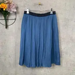 SunaUna ひざ丈スカート プリーツ 光沢 M相当 ブルー 無地のサムネイル