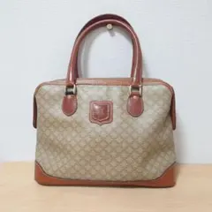 CELINE マカダム柄 ミニボストン ハンドバッグ レザー ベージュ 36cm