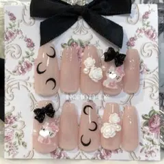 ドット リボン ネイルチップ ボルドー フレンチガーリー 韓国 y2k 量産型