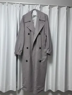 ヘリンボーン柄　ロングコート　ベージュ