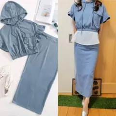 新品未使用♪完売品♪SHEIN♪セットアップ♪くすみブルー系