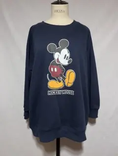 ディズニー　ミッキーマウス　スウェット ネイビー　裏起毛　【4Lサイズ】