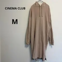 シネマクラブ フード付き 長袖パーカーワンピース ピンク M 綿100 スリット