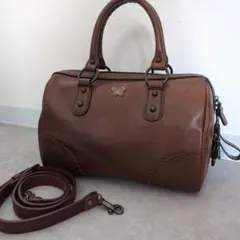 アナスイ ミニボストンバッグ ショルダー ロゴ金具 レザー ブラウンのサムネイル