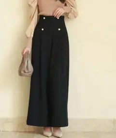 パール飾りハイウエストワイドパンツ