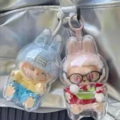 お座り　ラブブ　ケース　保護カバー　ぬいぐるみ　ディスプレイ収　クリア