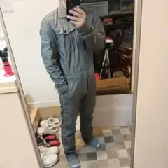 グレー ストライプ オーバーオール