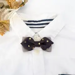 【小サイズ】お子様用蝶ネクタイ　グレー×チャコールドット　七五三　結婚式　発表会