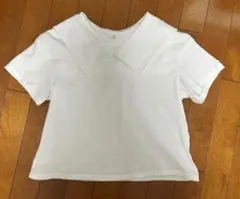 ホワイト 大きな襟付き Tシャツ