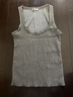 ZARA リブ編みタンクトップ グレー ベージュ　S