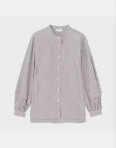 PLST ティアードスリーブバンドカラーシャツ ダークブラウン Mサイズ
