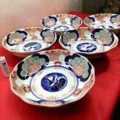 古伊万里 江戸中期色絵金彩染付 なます皿 花リム鉢 古道具 アンティーク 骨董 古伊万里 江戸中期色絵金彩染付 なます皿 花リム鉢 古道具