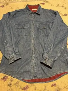 80s アメリカ製　L.L.BEAN デニムシャツ　裏地チェック
