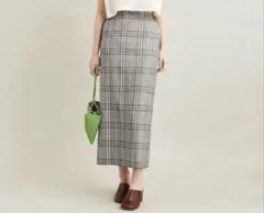 チェック柄 ロングタイトスカート グレーのサムネイル