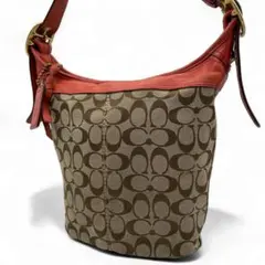 良品 COACH ショルダーバッグ キャンバス レザー ブラウン シグネチャー