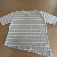レナウン Rana アシンメトリー ボーダーVネックTシャツ 日本製 Lのサムネイル