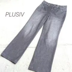 【PLUSIV】　プルーシヴ　デニム調　リバーシブルストレッチパンツ