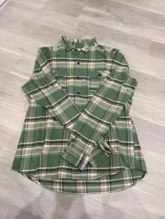 グリーン/ベージュ チェック 長袖ネルシャツ L