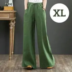 リネンパンツ　グリーン　カジュアル　ボトムス　ズボン　春夏秋　無地　シンプルXL