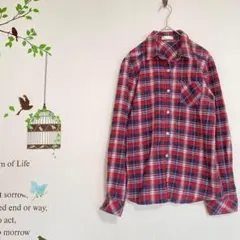 free nature/ 起毛チェックシャツ レッド ネイビー M