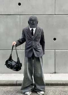 【LUV CODE】wash denim tuck wide pants