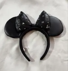 ★美品★ ディズニーリゾート カチューシャ レザー 黒 ミッキー ミニー