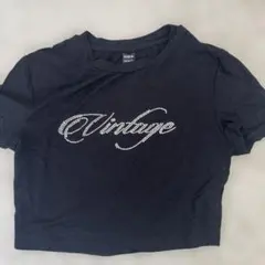 SHEIN ビンテージ風ストーンクロップTシャツ Sサイズ ブラック