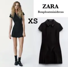 ZARA ボックスプリーツショートワンピース 黒 ブラック 完売品 xs