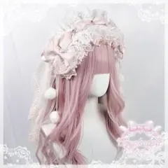 ♡ マシュマロリボンの夢色フリルレースヘッドドレス＋ヴェールセット pink ♡