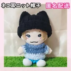 黒 ネコ耳ニット帽子 17cmぬい ハンドメイド ちびぬい はぴぬい ぬい服のサムネイル