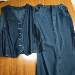 デニム スカートセットアップ ダークブルー