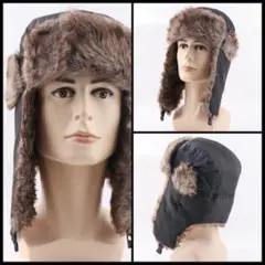 【極暖】パイロット・フライトキャップ 耳あて付き 防寒 帽子 撥水 ブラック