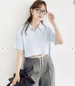 完売 ココディール ケーブルポロ衿ニット ライトブルー