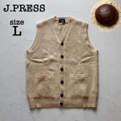 【美品】J.プレス ウール100% ニットベスト ベージュ Vネック Lサイズ