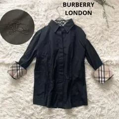 バーバリーロンドン 黒7分袖 長袖シャツ ホース刺繍ノバチェック レディース L
