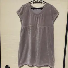 ベロア半袖チュニック ベージュ　Lサイズ