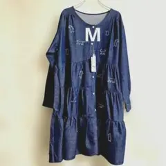 PERSONS 前開き刺繍チュニック/ネイビーM