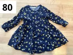 RAG MART 80cm 花柄ワンピース 長袖 ネイビー　秋　春のサムネイル