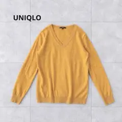 ユニクロ カシミヤ100% Vネック セーター ニット L マスタード 長袖