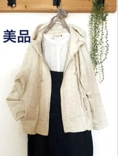 極美品◆コットンスエット フード付きジップパーカー　earth musフード二重