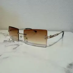 リムレス スクエア ブラウン サングラス伊達メガネ眼鏡 ヴィンテージ