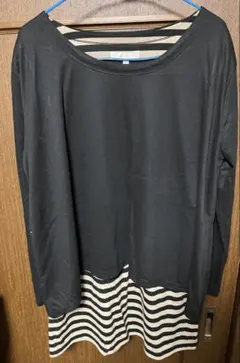 黒 長袖トップス ストライプ カジュアル レディース長袖チュニック