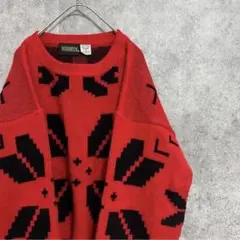 90s vintage 総柄ニット　アクリル　レディースS 古着　個性派