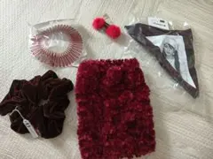 赤いベルベットシュシュとヘアバンドセット　5点まとめ売り 新品未使用未開封