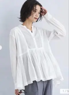 「結論シリーズ」 美品 全方位映えギャザーブラウス グリーンレーベルリラクシングのサムネイル