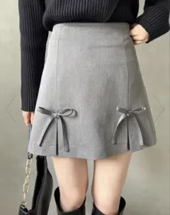 ナイスクラップ 【リボン取り外し可】プリーツミニスカート グレー